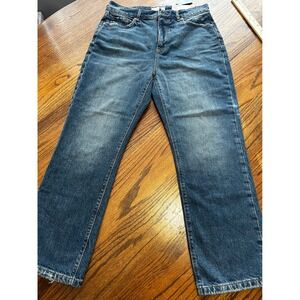 LOFT The Straight Crop Jeans High Rise Blue Distressed Denim Petite Size 27 NEW